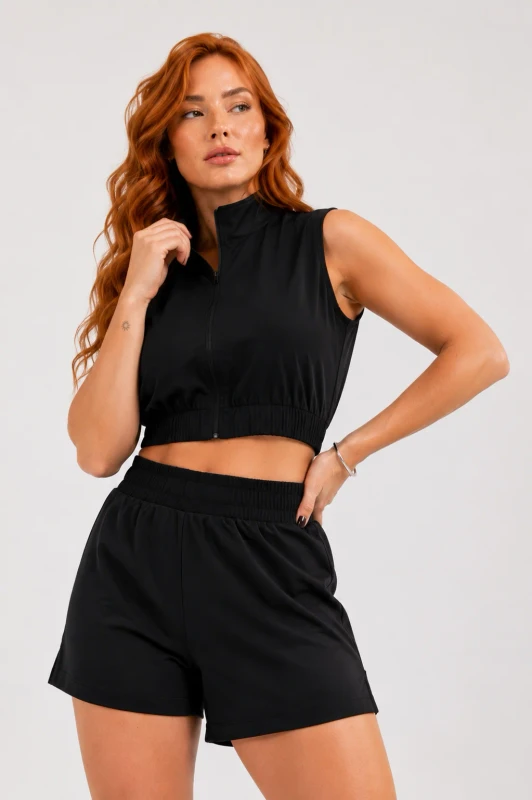 Conj. Short Duplo E Top Tactel - Preto